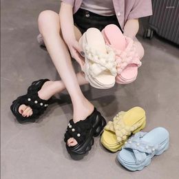 Slippers 9M High Heels Slides Summer Wedges Designer Pearl Women Flip Flops Couples Platform Shoes Outdoor Sandals