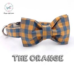 Dog Training Obedience Personlized Collar with Bow Tie Orange Blue Plaid Cotton Adjustable Cat Necklace and Leash Accessories 231212