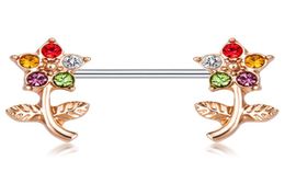 Stainless Steel 14 Gauge Nipple Ring Bar Double CZ Crystal Curved Flower Body Piercing Jewellery Ear Nipple Barbell 20pcs9440641