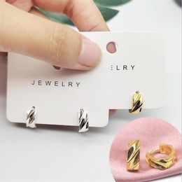 European and American personality spiral slub huggie earrings cold wind female fashion brass gold-plated white fungus jewelry327p