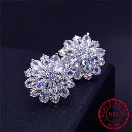 Female Snowflake Stud Earring 100% Real 925 Sterling Silver Jewellery High Quality Diamond Double Earrings For Women286U