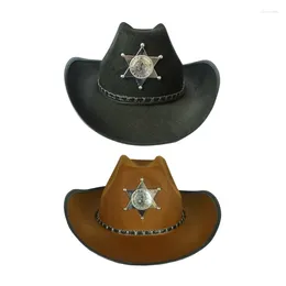 Wide Brim Hats Star Badge Decors Cowgirl Hat With Large Curved For Outdoor Sunproof