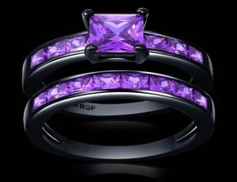 Noble purple square CZ Zircon couple Rings Set black Gold filled Wedding alliance For Women no17338625638