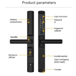 Door Locks Waterproof Tuya Wifi Fingerprint Round Handle Electron Smart Sliding Card Code Lock For Aluminium Glass Push Pull 231212