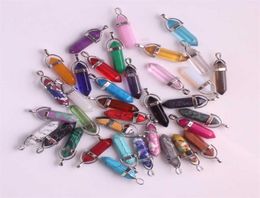 24pcslot Healing Point Chakra Pendants Hexagonal Quartz Crystals Bullet Shape Stone DIY Pendulum Beads For Jewellery Making 214811447