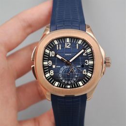 2022 5164 GMT Travel Time Automatic Mens Watch Rose Gold Blue Textured Dial Stick Number Markers Rubber Strap 5 Styles Watches Pur279W