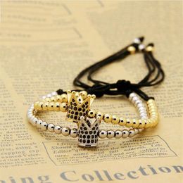High Grade Jewellery Whole 10pcs lot Top Quality 4mm Copper Beads With Black Cz Crown Charm Men Macrame Bracelet Party Gifts2980