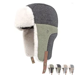 Berets Winter Plush Bomber Hat Women Colour Matching Ear Protection Cap Warm Cotton Men Ski Slouchy Skullies Beanies