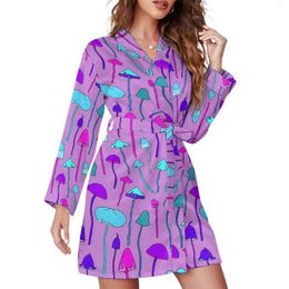 Women's Sleepwear Magic Mushrooms Pyjama Robe Pink And Blue Long Sleeve Casual Pyjamas Robes Womens V Neck Lovely Bathrobe Daily Pattern