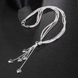 925 Sterling Silver Heart Pendant Long Necklace Elegant Jewelry for Ladies Muliti Chain Wedding Evening Party Accessories287B