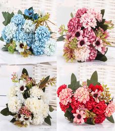 Decorative Flowers Wreaths 15 Flower Head Artificial Hydrangea White Rose Peony Wedding Small Bouquet1801518