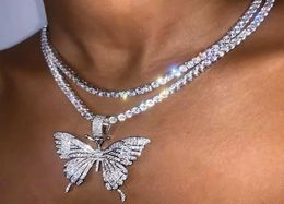 Statment Big Butterfly Pendant Necklace Hip Hop Iced Out Rhinestone Chain for Women Bling Tennis Chain Crystal Animal Choker Jewel9232982