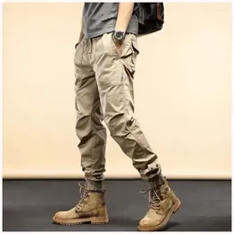 Men's Pants Khaki Multifunctional Pockets Work Joggers Fashion Loose Small Leg Trousers Male Elastic Waist Sweatpants