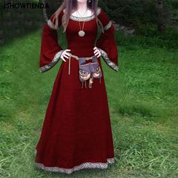 Basic Casual Dresses Medieval Gothic Cosplay Costumes For Women Halloween Carnival Party Performance Long Sleeve Middle Ages Renaissance 231212
