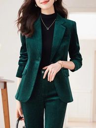 Women's Two Piece Pants Elegant Pant Suits For Women Long Sleeve Office Streetwear Solid Slim Lapel 2023 Autumn Winter Coats