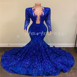 Glitter Royal Blue Pulin Balo Elbisesi Sparkly Denizkızı Siyah Kızlar Giyim 2024 Artı Boyut Kadın Doğum Günü Özel Durumu Resmi Elbise De Gala Robes