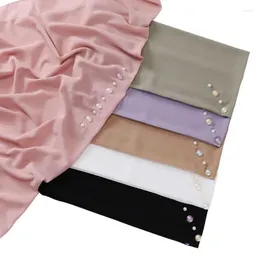 Scarves Fashion Elegant Square Scarf Shiny Beads Headband 90 90cm Muslim Women's Plain Colour Hijab Wraps Shawls Bandanas Headwear