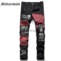 Men's Pants Men Vintage Stretch Punk Slim Pencil Pants Washed Print Denim Trousers Mid Waist Cargo Pants Fashion Streetwear Skinny Jeans YQ231214