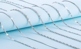 Real 925 Sterling Silver Chain Necklace Water-Wave Box Link Chain For Woman 45cm 0.7 0.8mm DIY Jewellery Making 18 Inches6745011