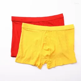 Underpants Lycra Cotton Men's Mid Rise Boxer Shorts 3XL-7XL Plus Size Panties Yellow Lucky Chinese Letter Underwear Red Color