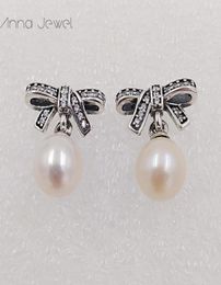 designer jewelry Authentic 925 Sterling Silver Delicate Sentiments White Pearl Stud Earring P Earrings luxury women Vale6762603