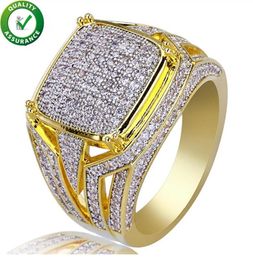 Hip Hop Jewellery Diamond Ring Mens Luxury Designer Rings Micro Pave CZ Iced Out Bling Big Square Finger Ring Gold Plated Wedding Ac1740116