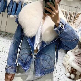 Women s Fur Faux 2023 Winter Down Women Jackets Real Coat Fashion Natural Collar Detachable Denim White Goose Inner Liner Streetwear 231213