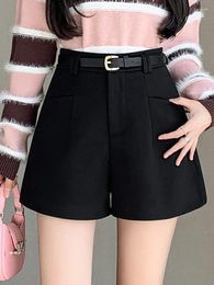 Women's Shorts High Wait Wide Leg Woolen Women Fashion Quality Casual Loose A- Line Short Pants Trousers Vintage Suit