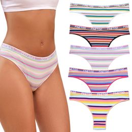 Women Stripe Panties Cotton Colourful Briefs S-XL Low-Rise Underwear Female Comfortable Underpants Letter Soft