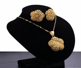 Earrings Necklace Ethiopia 24K Gold Colour Dubai Jewellery Sets Women African Party Wedding Gifts And 45cm Pendant4038775