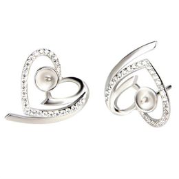Heart Zircon Sterling 925 Stud Earrings Settings Silver Pearl Mounting Unfinished Earring Jewelry Making 5 Pairs2890