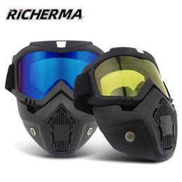 Motorcycle Sunglasses Motorcycle Goggles Helmet Riding Glasses With Removable Face Mask Windproof Fog-proof Goggles Ski Snowboard Motocross SunglassesL231153