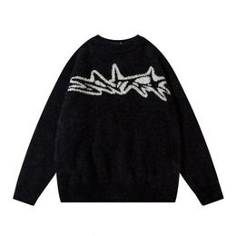 Men's Sweaters Deeptown Gothic Black Sweater Women Oversized Korean Streetwear Vintage Knitted Jumper Hiphop Knitwear Goth Grunge Y2k Pullover 231212