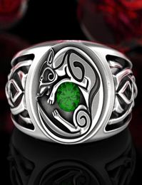 S925 Sterling Silver Celtic Knot Wolf Ring Fashion Vintage Viking Animal Jewelry Wedding Engagement Emerald Diamond Nordic Wolf Pa9893505