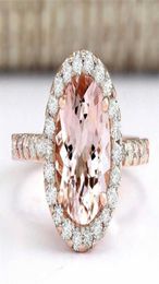Cluster Rings Trendy Large Oval Champagne Morganite Zircon Ring Women Wedding Party Jewellery Sz 6102475445