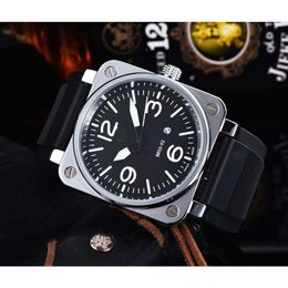 Fashion luxury designer BR Beller New mens Wristwatches Sport Rubber Strap Men Automatic B Quartz Square Tape Watch Men's Leisure Trend SmallDQ06