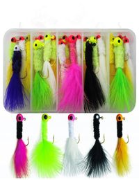 Crappie Jigs Assorted Colours Lead Head Hook With Marabou Chenille for Bass Pike Walleye Fishing Jig With Feather2305792