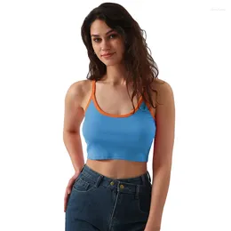 Women's Tanks 94% Cotton Stretchy Cropped Tops Sexy Back Cross Patchwork Streetwear Summer Aesthetic Clothing