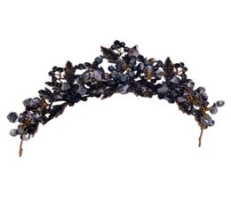 DIEZI Baroque Black Crystal Beads Bridal Tiaras Crown Rhinestone Diadem Pageant Veil Tiara Headbands Wedding Hair Accessories Y2008022370