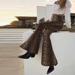 Women's Pants Vintage High Waist Leopard Print Flare Leggings Y2k Fashion Sexy Bodycon Lady Trousers Casual Club Streetwear 19303