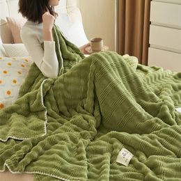 Blanket Rabbit Shawl Plush Blanket Double Layer Thickened Warm Coral Velvet el Rest Winter Flannel Sofa Nap Cover Throw Car Blanket 231212