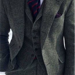 Men's Suits Blazers Herringbone Suit Men 3 Pieces Formal Business Tweed Tuxedo for Tailormade Retro Wedding Jacket Vest Pants Set y231212