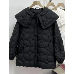 Women's Trench Coats Fashionable Doll Neck Down Jacket For Women 2023 Sweet Navy Lapel Korean Version Loose Fitting White Duck Winter