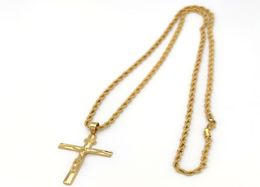 Jesus Crucifix Pendant Fine Yellow 4mm Italian Rope Hip Hop Chain Necklace 31inch 22k Solid Gold 18ct THAI BAHT G/F3324911