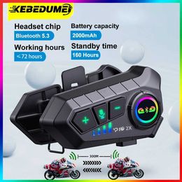 Motorcycle Intercom Kebidumei YP10 Motorcycle Intercom For 2 Rider Bluetooth 5.3 300M IPX6 Waterproof Communicator Helmet Headset Interphone 2000MahL231153