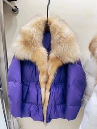 Women's Down Parkas Fashion Real Fox Fur Big Collar Jacket Winter Women Natural Thick Warm Duck Down Coat Loose Luxury Outerwear Streetwear 231212