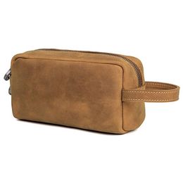 Retro Leather Cosmetic Bag Horse Leather Portable Travel Washing Storage Bags280n