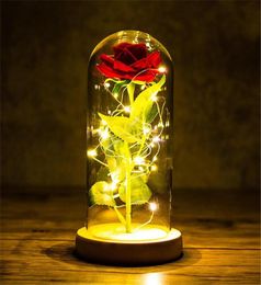 Valentines Day Gift for Girlfriend Eternal Rose LED Light Foil Flower In Glass Cover Mothers Day Wedding Favours Bridesmaid Gift8038030