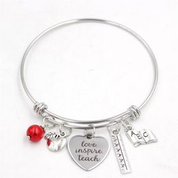 Whole Stainless Steel Bracelet Adjustable Wire Bangle Book Ruler Teacher Charm Bracelet Bangle Women Jewellery Teachers Gift297U