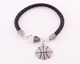 Fashion Crystal Jewelry Pendant Bracelets Mix Sport Leather Chain Bracelets With Basketball Volleyball Football Floating Charm7696848